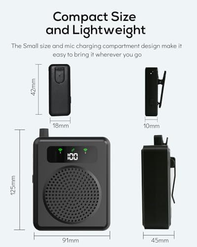 Wireless Voice Amplifier with Lavalier Microphones, Portable Voice Amplifier, Microphone with Speaker, Mini Megaphone with Clip on/Lapel Mic Teacher Microphone for Classroom Speech (Black) - color: Black