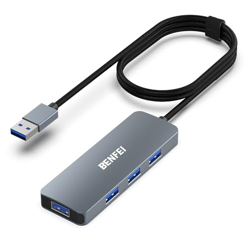 BENFEI USB Hub, Ultra-Slim USB 3.0 Hub USB 4 Ports with 1 Meter Cable Compatible for MacBook, Mac Pro, Mac mini, iMac, Surface Pro, XPS, PC, Flash Drive, Mobile HDD[Aluminium Shell&Nylon Cable] - color: Gray, size: 3.3 Feet