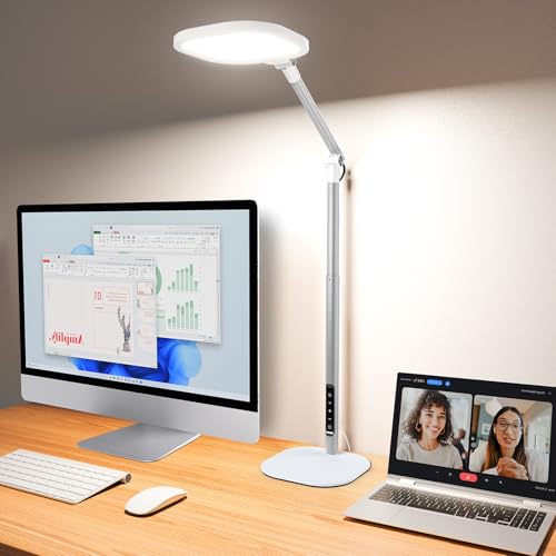 Led Desk Lamps for Home Office with Base, Tall Desk Lamp with 50 Light Modes & Memory and Timer Func Computer Light, Flexible Adjustable Table Lamps for Video Conference, Architect (White 1 Pack) - size: White 1 Pack
