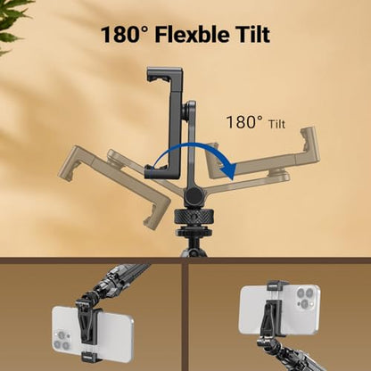 NEEWER Metal Phone Tripod Mount with Cold Shoes, 1/4" Thread, 180° Tilt, 360° Rotation, Adjustable Phone Clamp Holder Compatible with iPhone 17 Pro Max 16 15 Samsung S25 S24 Ultra Camera Cage, GA010 - style: GA010