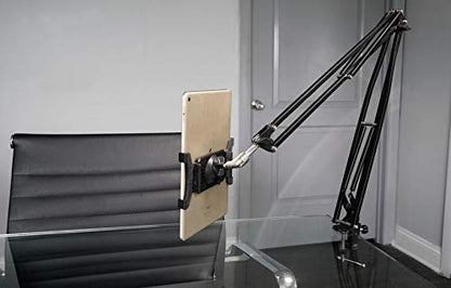 Rockville Dms40 Bundle: Studio Desk Clamp Microphone Boom Arm, Istand 22 Tablet/Smartphone Holder For Zoom Live Stream Conference, 2-Items