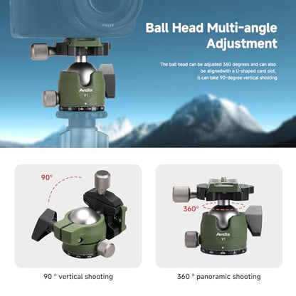 Avella V1 DSLR Camera Tripod Ball Head 38MM, 360 Degree Swivel,U-Shaped Groove Design, for Canon Nikon Sony Olympus Panasonic DSLR Camera-Green