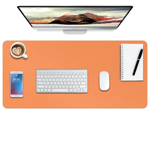 Boutilon Leather Desk Pad Protector,Non-Slip Mouse Pad,Laptop Desk Pad,Office Mouse Mat,Waterproof Leather Desk Blotter,Desk Writing Pad for Office and Home (S-Orange,24"x 14") - color: Orange, size: 14" x 24"