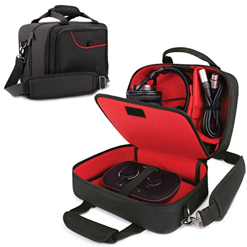 USA Gear Audio Interface Case Fits Zoom PodTrak P4, PodTrak P2, Focusrite Vocaster One, PreSonus Revelator io44 & more Podcast Interfaces - Padded Customizable Interior, Shoulder Strap (Red) - color: Red
