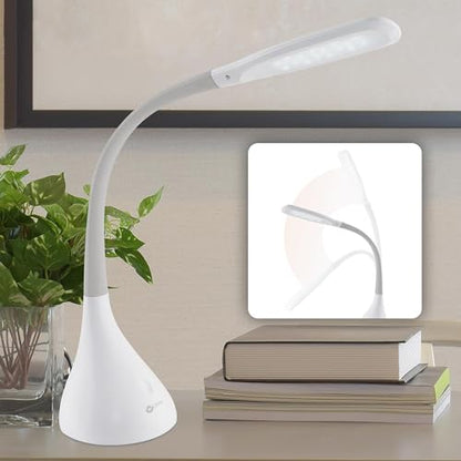 OttLite Creative Curves LED Desk Lamp with USB Port, White/Grey | ClearSun LEDs Reduce Eyestrain | 4 Brightness Settings | Adjustable Flexible Neck | 11.25 to 23.75 inches - color: White/Grey