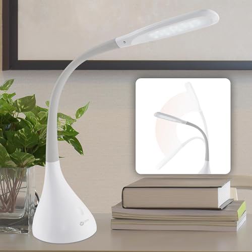 OttLite Creative Curves LED Desk Lamp with USB Port, White/Grey | ClearSun LEDs Reduce Eyestrain | 4 Brightness Settings | Adjustable Flexible Neck | 11.25 to 23.75 inches - color: White/Grey