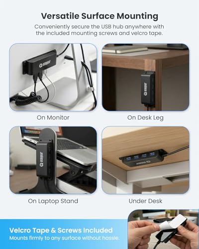 USBGear 4-Port USB 3.2 Gen 2 Hub – 10Gbps USB-A Expansion w/Integrated Cable & Flexible Mounting - style: USB Type A Upstream