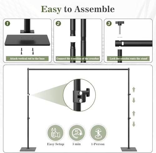 Backdrop Stand 10x10 ft Adjustable Photo Backdrop Stand Kit, Heavy Duty Pipe and Drape Photography Background Support with Flat Metal Base for Wedding, Party, Video Studio, Birthday, Black - size: 10x10 ft