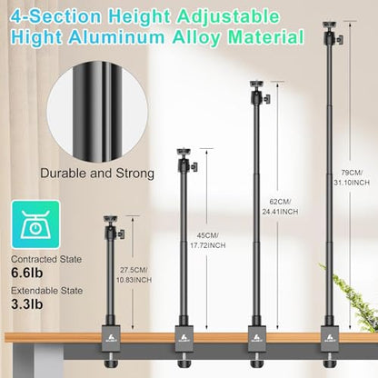 Ailight Desk Mount for Live Streaming, Instant Height Adjustable C-Clamp Stand with Ball Head & Phone Holder, 1/4" Screw for Camera/Smartphone/Webcam, Tool-Free Telescopic for Vlogging & Recording - size: TS6002