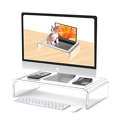 Acrylic Monitor Stand Riser Clear Laptop Stand Riser L16 xW7.5 xH4 | PC Holder Riser Compatible with All Notebooks and Monitors,Decoration for Office & Home,Computer & Laptop Stand for Desk - size: 16''