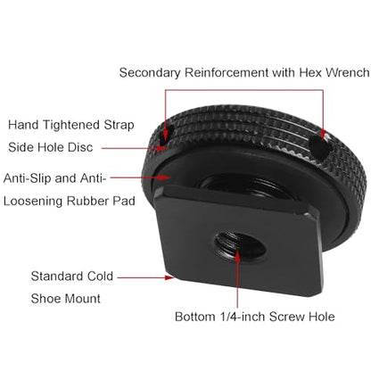 Aluminum Alloy Hot Shoe Adapter Camera Side Hole Reinforced Round Plate Cold Shoe Mount Conversion Screw 1/4 Male to 1/4 Male Suitable for Magic Arms Video Lights Monitors