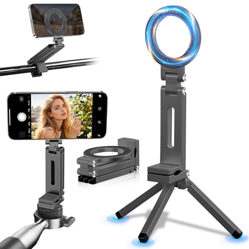 Magnetic Phone Tripod Stand,Tripods Mount Foldable,Magnetic Tripod Selfie Stick,Upgrade Mini Cell Phone Tripods Mount Handle Smartphone Desk Stand for Video Recording Travel,PhoneStand (Gray) - color: Gray