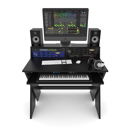 Glorious Sound Desk Compact Professional Studio Workstation with Pull-out Keyboard Compartment (Black) - color: Black