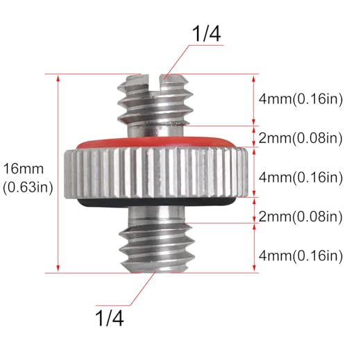 2PCS 1/4 Male to 1/4 Male Threaded Tripod Screw Adapter Conversion Screw with Rubber Grip and Groove Stainless Steel Silver for DSLR Monopods - size: 1/4-20 Male to 1/4-20 Male