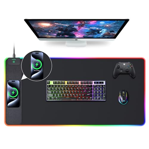 Wireless Charging Mouse Pad, RGB Gaming Desk Mat, 31.5"x15.7" Large XXL Desk Pad, 15 Lighting Modes, Ultra-Smooth Surface, Non-Slip Mouse Mat, Waterproof Computer Keyboard Pad for Desk, Office, Black - color: Black Rgb (Wireless Charging)