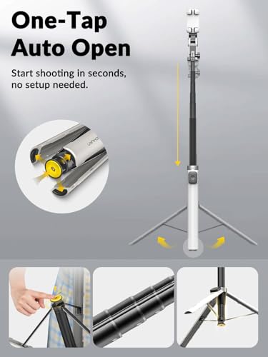 AOCHUAN 70.9” Auto-Open 4-in-1 Smartphone Gimbal for iPhone & Android, AI Face Tracking Phone Stabilizer(No App Needed) w/Magnetic Remote, 360° Rotating Gimbal, RGB Light& Built-in Tripod, M3Pro White - color: White