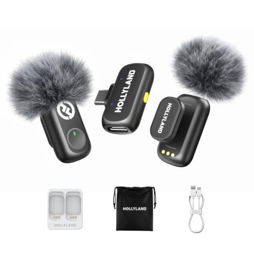 Hollyland Lark A1 Wireless Microphone for iPhone & Android, 48kHz/24-bit Studio Audio, 3-Level Noise Cancellation, 200m Range, Magnetic Mini Mic for Video Recording & Live Streaming (2TX + USB-C RX) - color: Black, size: Mini Duo (USB-C RX)