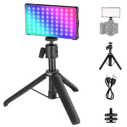 NEEWER Basics Full RGB Camera Video Light with Desk Tripod Stand, 8W CRI97 2700K-7500K 17 Scenes 4000mAh Portable Metal Small LED Panel Lighting for DSLR Streaming Photography Video Recording, SL90C