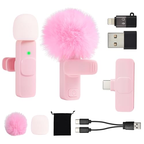 Mini Pink Microphone for iphone Android Phone Tablet ipad PC, Usb C Wireless Lavalier Mic for Video Recording Vlogging Youtube Tiktok Podcast Interview content creators, Tiny Microphones Type C Mics - color: Light Pink
