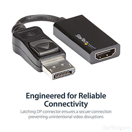 StarTech.com DisplayPort to HDMI Adapter - 4K 60Hz Active DP 1.4 to HDMI 2.0 Video Converter - DP to HDMI Monitor/TV/Display Cable Adapter Dongle - Latching DP Connector (DP2HD4K60S), Black | DP 1.4 to HDMI 2.0, 3840 x 2160, 4K 60Hz UHD, 7.1 audio, DPCP,