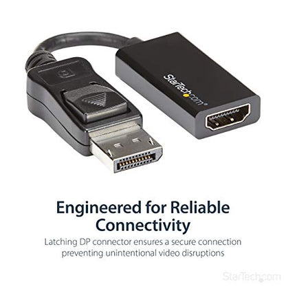 StarTech.com DisplayPort to HDMI Adapter - 4K 60Hz Active DP 1.4 to HDMI 2.0 Video Converter - DP to HDMI Monitor/TV/Display Cable Adapter Dongle - Latching DP Connector (DP2HD4K60S), Black | DP 1.4 to HDMI 2.0, 3840 x 2160, 4K 60Hz UHD, 7.1 audio, DPCP,