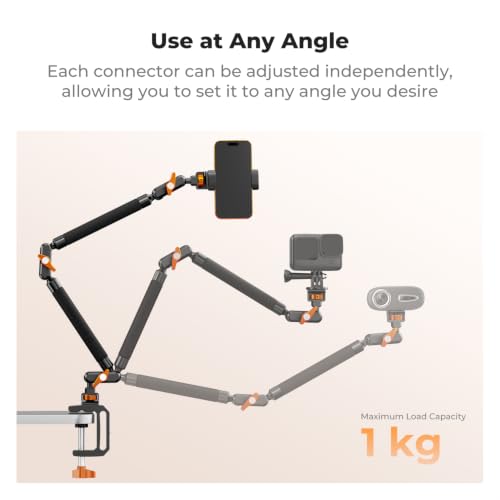 K&F CONCEPT 22" Magic Arm Clamp Kit, Flexible Desk Camera Mount, Long Articulating Friction Boom Arm for Phone, Action Camera, LED Light, Microphone