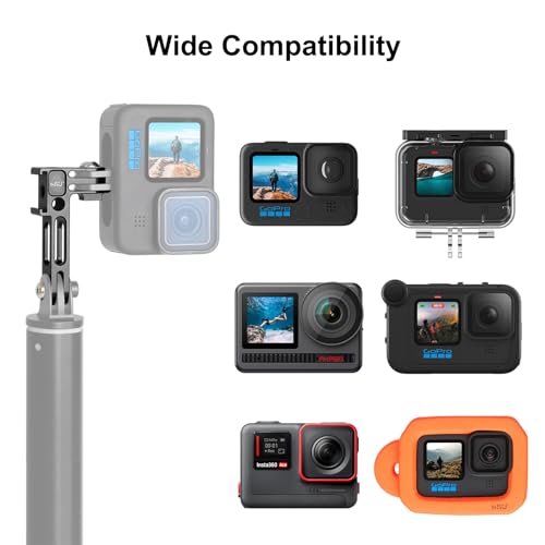 HSU Vertical Mount for GoPro, 90 Degree Cold Shoe Direction Adapter | Aluminum 1/4"-20 Screw Hole Tripod Mount for GoPro Hero 13/12/11/10, Osmo Action 6/5 Pro/4/3 AKASO Action Camera (Extension) - color: Extension