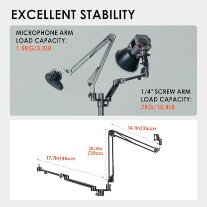 TARION Modular Desktop Arm Set - 18"/45 cm Adjustable Stand with Spigot Mount for COB Lights + 29.4"/75 cm (Max) Mic Boom Stand for Microphone Compatible with 35 mm Rods - Titanrig Arm Y - size: Arm Y (Light / Mic)
