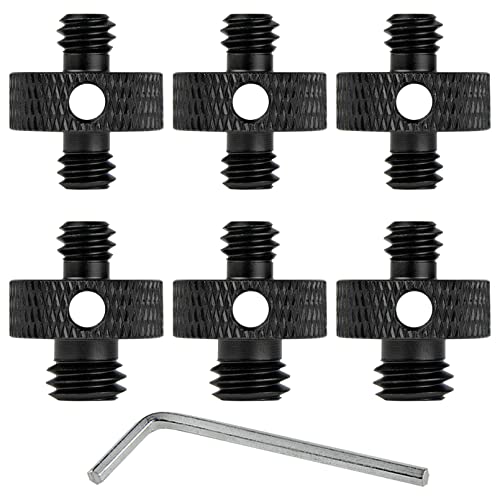 Camera Mount Screw 1/4" Male to 1/4" Male & 1/4" to 3/8" Tripod Screw Adapter with Hole 7 Pcs Set for Camera Tripod Mount Light Stand DSLR Equipped with Hex-L Key (Black)