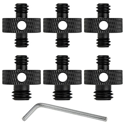 Camera Mount Screw 1/4" Male to 1/4" Male & 1/4" to 3/8" Tripod Screw Adapter with Hole 7 Pcs Set for Camera Tripod Mount Light Stand DSLR Equipped with Hex-L Key (Black)