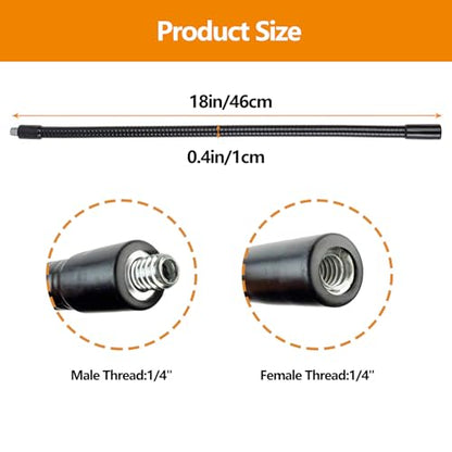 Gooseneck, 2 Pcs 1/4"-20 Female to Male Thread Metal Universal Hose Flexible Arm Gooseneck Tube Extension Holder for Action Camera, Phone, Microphone, Black (18inch) - size: 18inch