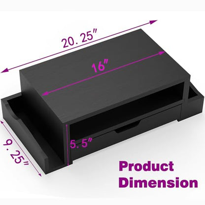 Simple Trending Wood Monitor Stand Riser with Drawer and Pen Holder, Desk Organizer for Home Office, Black - size: 20.25"W x 9.25"D x 5.5"H
