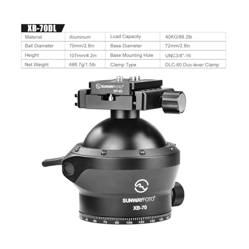70mm Low Profile Tripod Ball Head,Ballhead for Hunting,Load 88.2lb(40KG), 2523