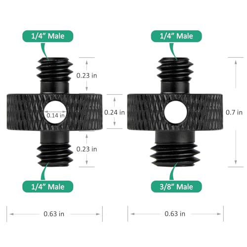 Camera Mount Screw 1/4" Male to 1/4" Male & 1/4" to 3/8" Tripod Screw Adapter with Hole 7 Pcs Set for Camera Tripod Mount Light Stand DSLR Equipped with Hex-L Key (Black)