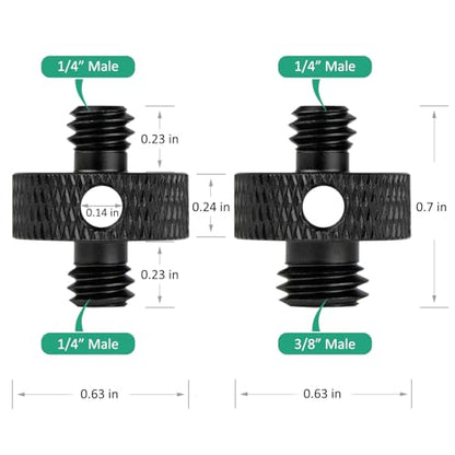 Camera Mount Screw 1/4" Male to 1/4" Male & 1/4" to 3/8" Tripod Screw Adapter with Hole 7 Pcs Set for Camera Tripod Mount Light Stand DSLR Equipped with Hex-L Key (Black)
