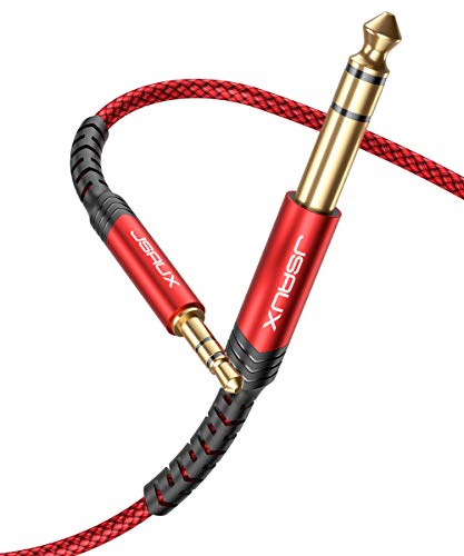 JSAUX 1/4 to 1/8 Cable Stereo Audio Cable 10FT, 6.35mm 1/4" Male to 3.5mm 1/8" Male TRS Bidirectional Stereo Audio Cable Jack for Guitar, Home Theater Devices, Speaker and Amplifiers-Red - color: Red, size: 10ft