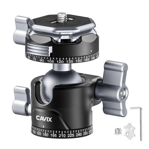 CAVIX 360° Rotating Panoramic Ball Head, Tripod Head Mount 1/4" & 3/8" with Arca Quick Release Plate, for DSLR Camera,Tripod,Monopod,Slider,Camcorder, 11 lbs/5kg Load - size: Ball Dia. 28mm