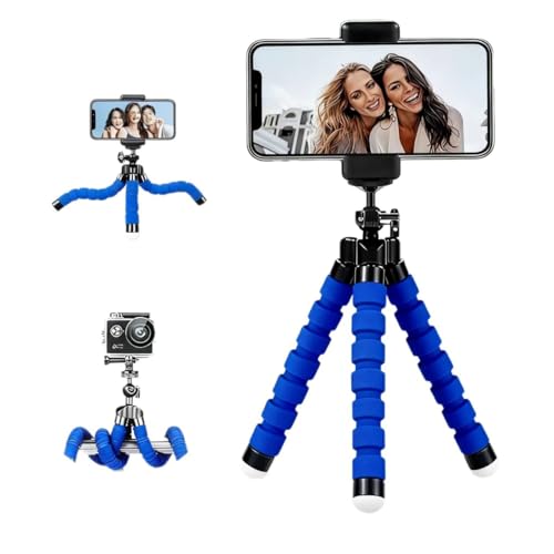 Mini Portable Phone Tripod Stand with Flexible Legs，Suitable for Mobile Phone and Compact Cameras Lightweight Tripod for Desk, Outdoor Vlogging Content Creation (Blue) - color: Blue