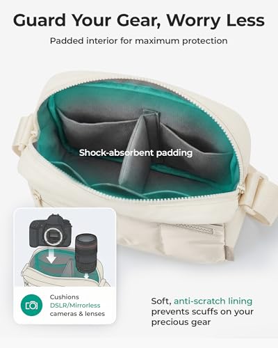 BAGSMART 2 in 1 Small Puffy Camera Sling Bag, Dark Pink | Mirrorless Crossbody Photography Camera Case for Photographers, Camera Shoulder Bag - color: Dark Pink