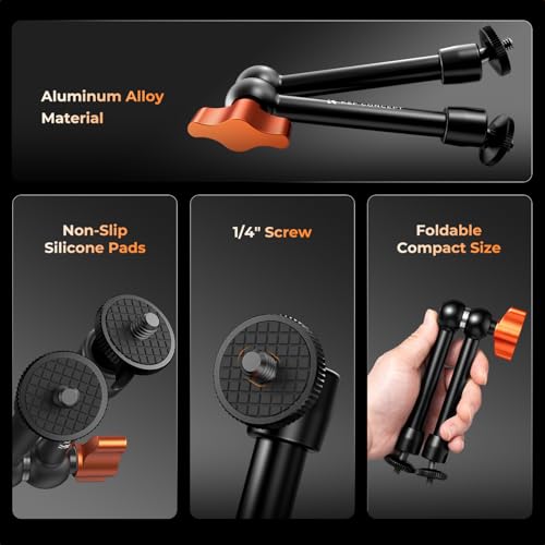 K&F CONCEPT 2-Pack 9.8" Magic Arm, 1/4" Screw Camera Mount Arm 360° Ball Heads for DSLRs, Monitor, Flash, LED Light, Microphone, Camera Cage, Action Camera - style: 9.8" Dual Arm