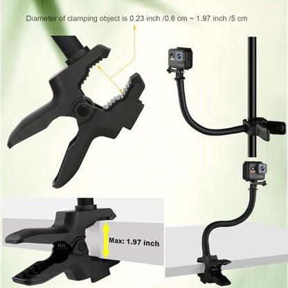 Upgraded Camera Jaws Flex Clamp Mount,11.8 inch Flexible Gooseneck Arm,Compatible for Gopro Hero 13/12/11/10/9/8/7/6/5/4/Max/Fusion,Insta360 one X1/X2/X3/R/RS,Mevo Start,DJI Osmo Pocket3 Action Camera