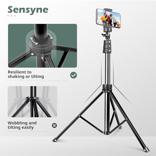 SENSYNE 72" Phone Tripod, Extendable Cell Phone Tripod Stand, Selfie Stick with Wireless Remote and Phone Holder, Compatible with iPhone Android Phone, Camera - color: Black, size: 72-inch