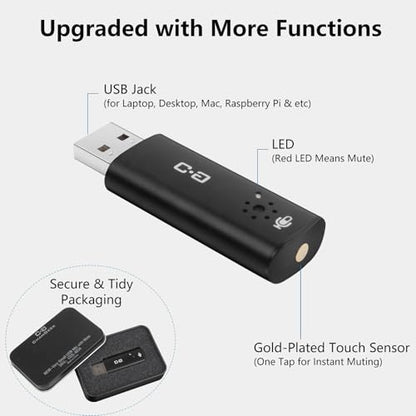 Upgrade USB Microphone with Touch Mute for Laptop & Desktop Computer | Plug-and-Play Condenser Mic with Mute LED Indicator, Clear Audio for Calls, Meetings, Study & Travel