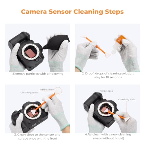 K&F Concept Full Frame Sensor Cleaning Kit, Mirrorless Camera Cleaner Kit - 20ml Sensor Cleaner, 10 X 24mm Double-Tipped Full Frame Sensor Cleaning Swabs & Gloves - size: 24mm