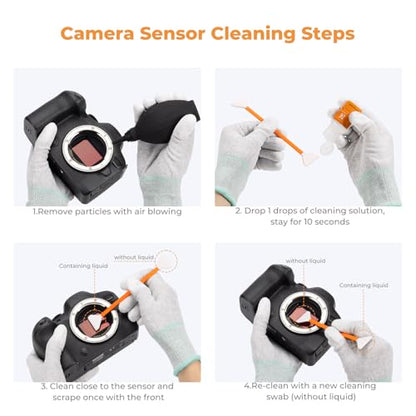 K&F Concept Full Frame Sensor Cleaning Kit, Mirrorless Camera Cleaner Kit - 20ml Sensor Cleaner, 10 X 24mm Double-Tipped Full Frame Sensor Cleaning Swabs & Gloves - size: 24mm
