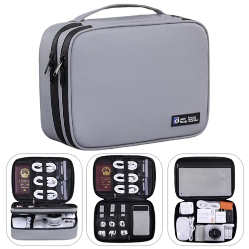 Electronics Organizer Travel Case,Cord Organizer Travel, Double-Layer Cable Organizer Bag, Tech Pouch Accessories Carry Storage For Phone, Cables, Airpods, USB, Sd Card, Essentials (Grey) - color: Double layer-Grey