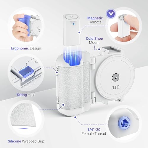 Phone Camera Grip Smartphone Photography Shooting Clip with Tripod Mount & Detachable Wireless Shutter Remote Control, Phone Selfie Grip Handle Stand for iPhone Samsung Android Phone Vlog Video White - color: White