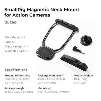 SMALLRIG Magnetic Neck Mount for Action Cameras, Quick Release Chest Mount with Strap, POV Vlogging for GoPro Hero 13/12/11/10/9, for DJI Osmo 360/Nano/Action 6/5 pro/4/3, for Insta360 Ace Pro 2-5360 - style: for Action Camera (Magnetic)