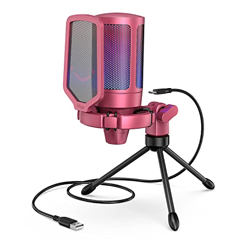 FIFINE AmpliGame PC Gaming Streaming USB Microphone, RGB Desktop Microphone for Computer/Mac/PS4/PS5, Podcast, Recording, TikTok, Game Chat, Condenser Mic with Pop Filter, Shock Mount - Red - color: Red