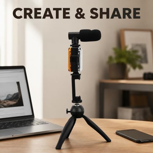 Portable Mobile Phone Photography Kit with Fill Light Microphone Tripod Red - Compact Vlogging Microphone Kit, Recording Equipment for Content Creator and Live Streaming (Black)
